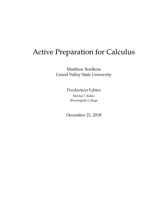 Active Preparation for Calculus - Page iii